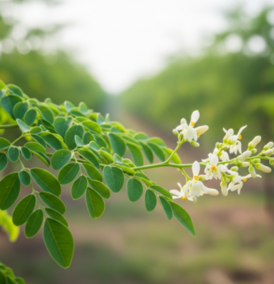 Moringa tree leaves and tiny flowers, nutrient-density for SoilSaga Naturals powder